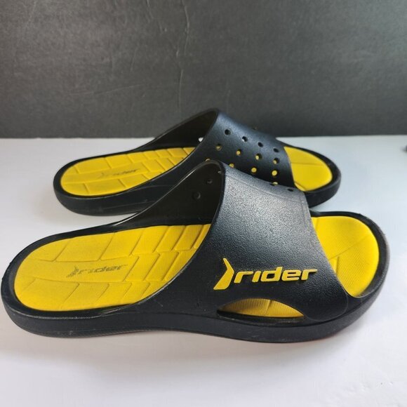 Rider Bay Slip On Slide Sandals Mens 8 Womens 9.5 Black Yellow Rubber Brazil - Picture 8 of 12